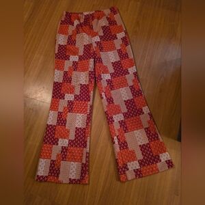 Vintage Colorful Patchwork Print Flare Pants